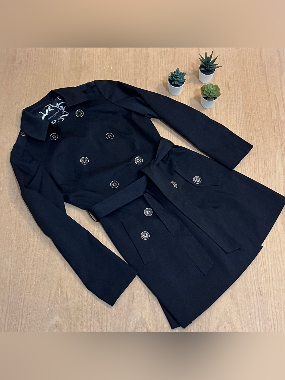 Banana Republic Black Double-Breasted Pleated Back Trench Coat